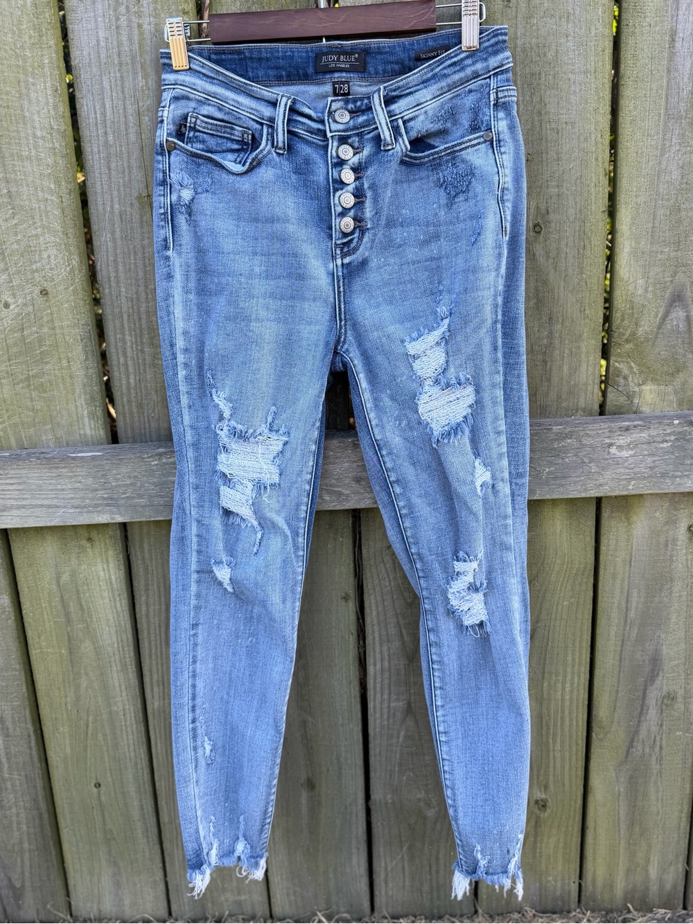 Judy Blue Light Blue High-Rise Distressed Button-Fly Jeans